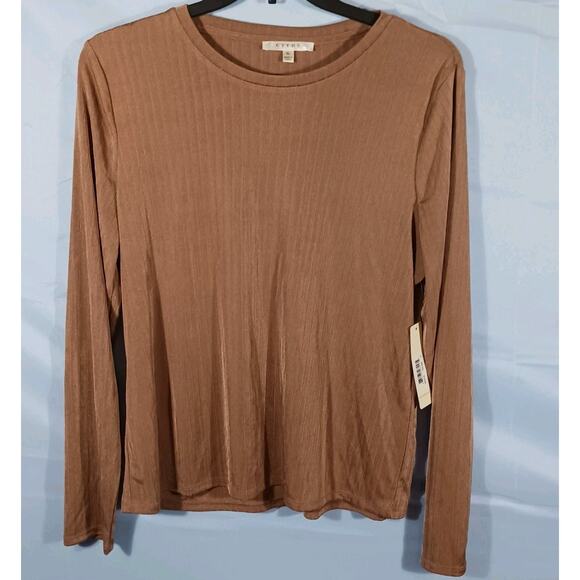 Cyrus Top Women's XL Tan Ribbed Long Sleeve Round Neck Silky NWT - Picture 1 of 9